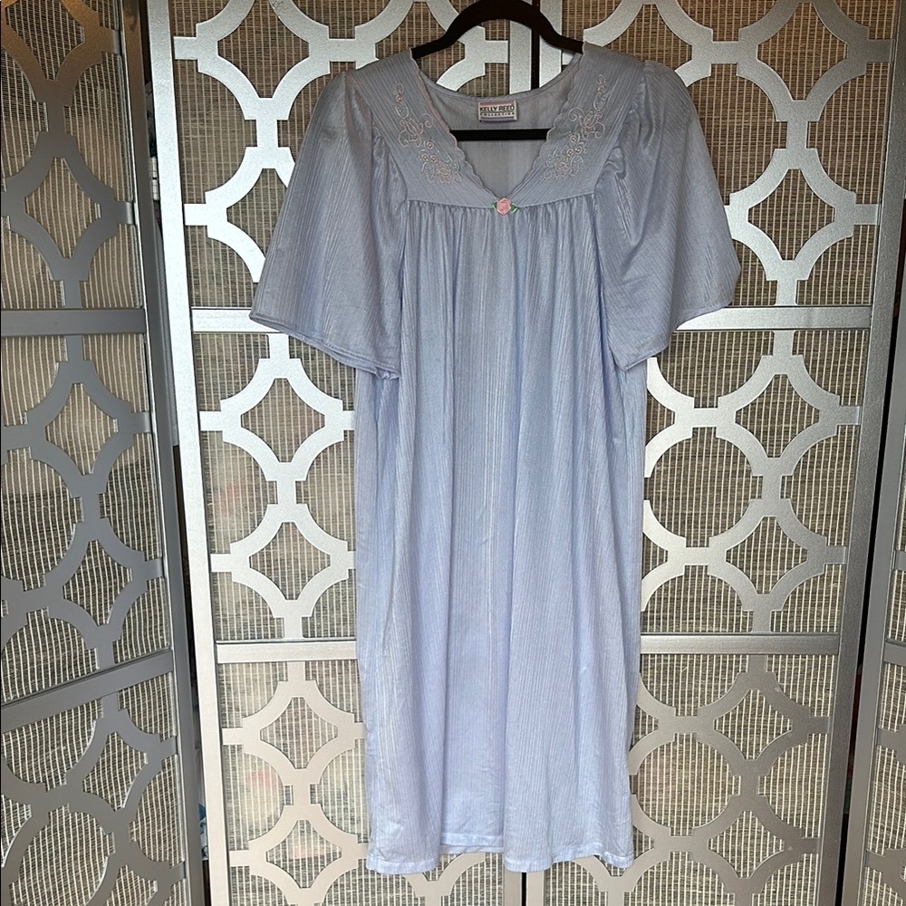 VINTAGE Kelly Reed Light Blue Nightgown with Embroidered Details